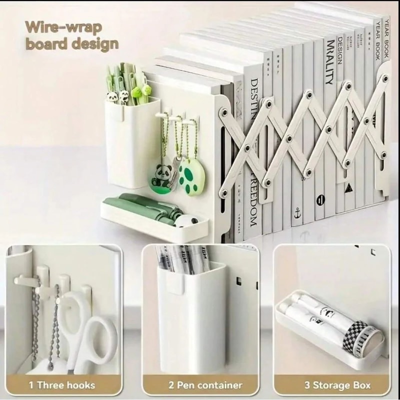 FlexiExpand Folding Desk Organizer With Pen Holder Scalable Bookshelf Storage 2