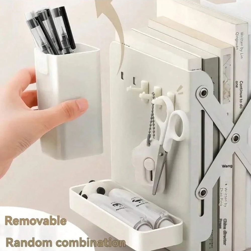 FlexiExpand Folding Desk Organizer With Pen Holder Scalable Bookshelf Storage 4