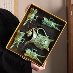 imperialcharm retro ceramic baijiu wine set – one catty pot with 1–2 cups gift box edition