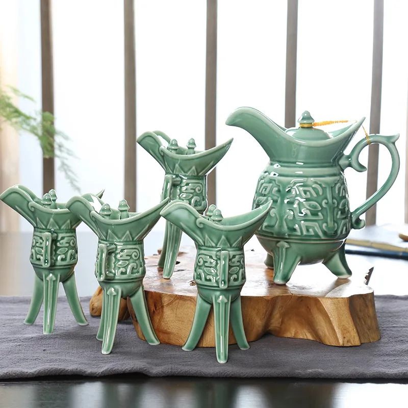 ImperialCharm Retro Ceramic Baijiu Wine Set One Catty Pot With 12 Cups Gift Box Edition 5