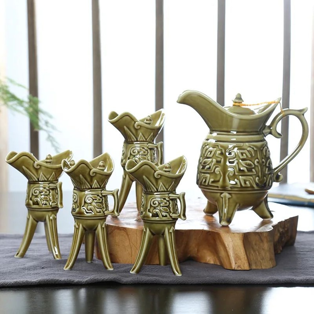 ImperialCharm Retro Ceramic Baijiu Wine Set One Catty Pot With 12 Cups Gift Box Edition 8