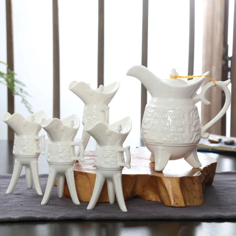 ImperialCharm Retro Ceramic Baijiu Wine Set One Catty Pot With 12 Cups Gift Box Edition 9