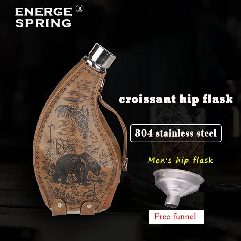 Western Cowboy Horn Hip Flask Set Stainless Steel Flagon With Leather Case Funnel 3