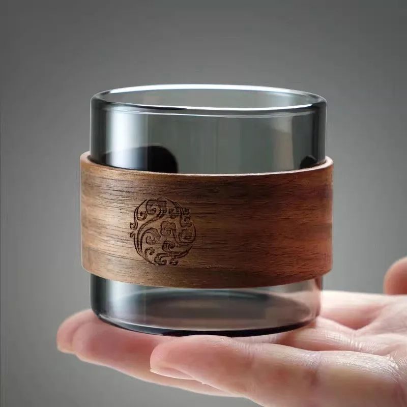 HeatResistant Borosilicate Glass Tea Cup Set With Wooden Holder Lid Kungfu Tea Espresso Mugs 3