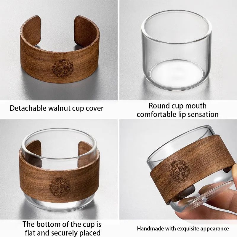 HeatResistant Borosilicate Glass Tea Cup Set With Wooden Holder Lid Kungfu Tea Espresso Mugs 4
