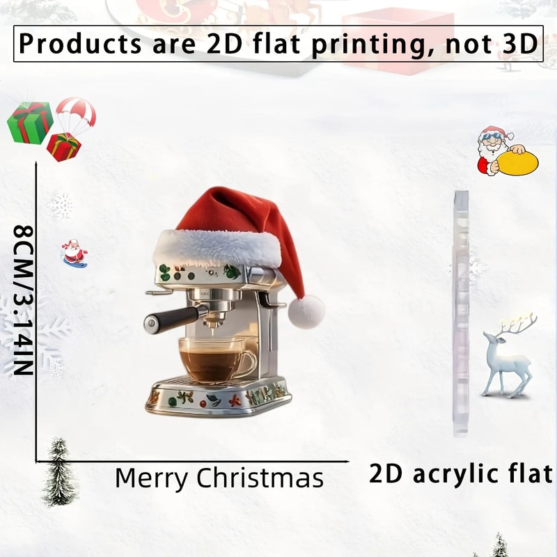 2D Acrylic Coffee Machine Christmas Ornament Adorable Holiday Coffee Lover Tree Pendant 5