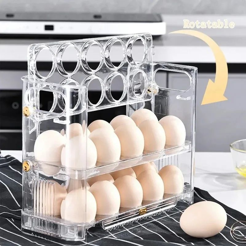 3Layer Refrigerator Egg Storage Box Side Door Reversible Egg Organizer Tray 0