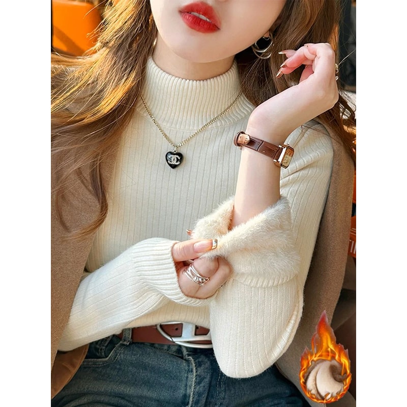 Velora Luxe Womens VelvetLined Turtleneck Sweater Pullover 0