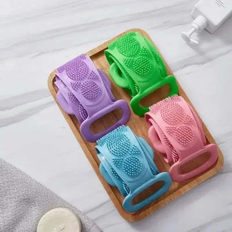 Silicone Back Scrubber Shower Belt DualSided Exfoliating Body Massage Brush 2