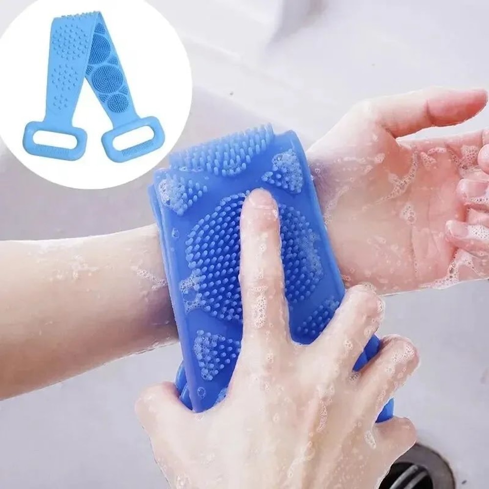 Silicone Back Scrubber Shower Belt DualSided Exfoliating Body Massage Brush 3