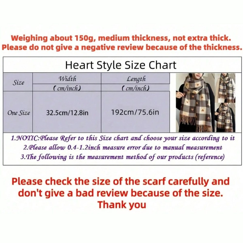 Womens Heart Pattern Plaid Blanket Scarf Thick Winter Shawl Wrap 0