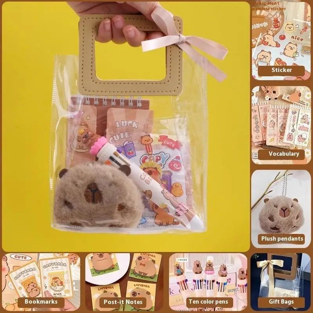 Kawaii Capybara Stationery Gift Set Cute Pen Stickers Plush Pendant School Kit 9