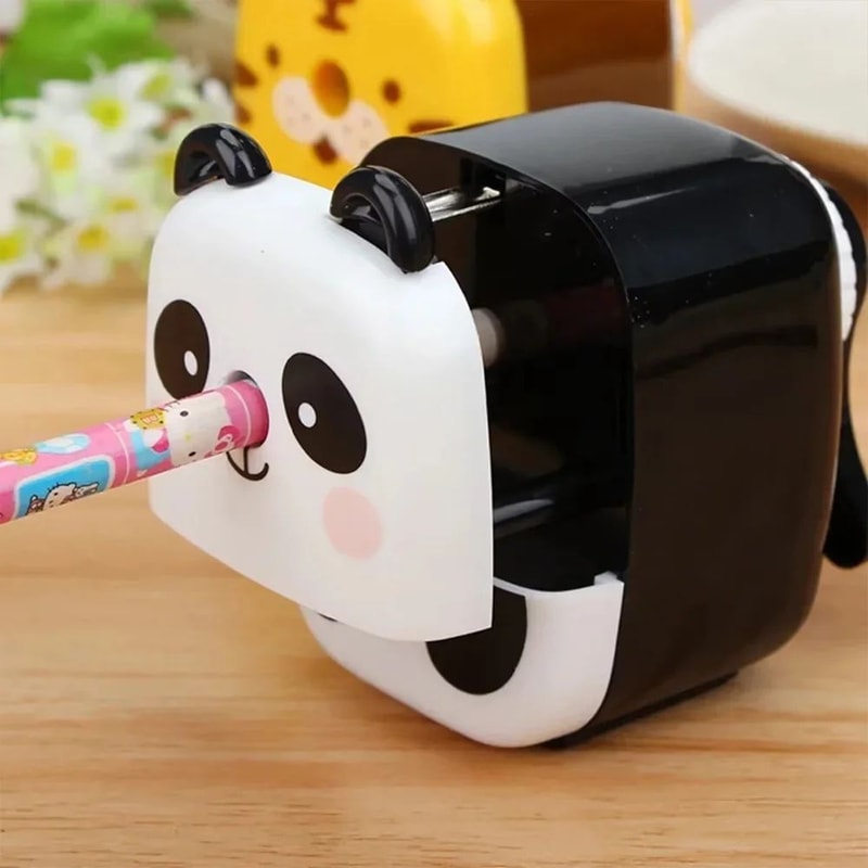 Cartoon Panda Tiger HandCrank Pencil Sharpener Cute Animal Portable School Sharpener 0