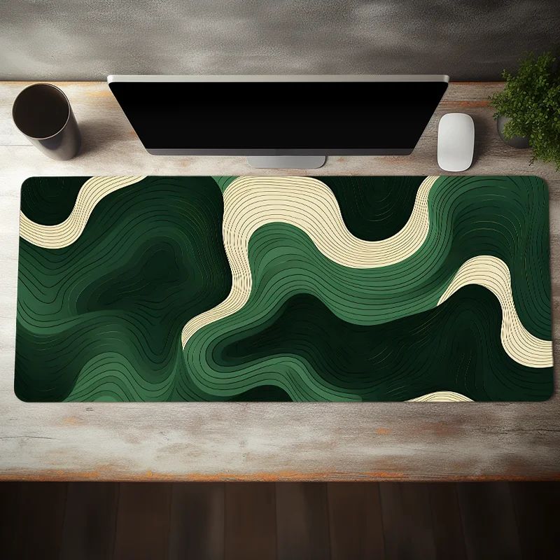 Green Beige Abstract Large Desk Mat AntiSlip Natural Rubber Mouse Pad 1