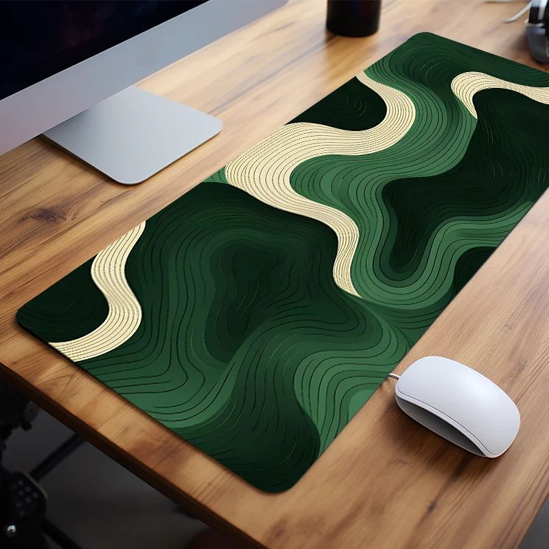 Green Beige Abstract Large Desk Mat AntiSlip Natural Rubber Mouse Pad 2