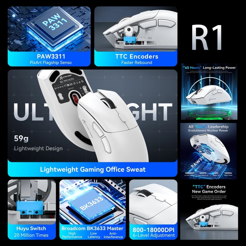 Attack Shark RGB Wireless Gaming Mouse TriMode Bluetooth Lightweight FPS Mouse 3