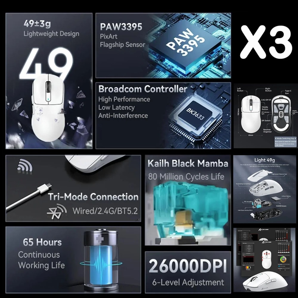 Attack Shark RGB Wireless Gaming Mouse TriMode Bluetooth Lightweight FPS Mouse 4