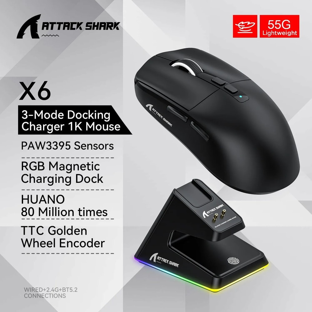 Attack Shark RGB Wireless Gaming Mouse TriMode Bluetooth Lightweight FPS Mouse 10