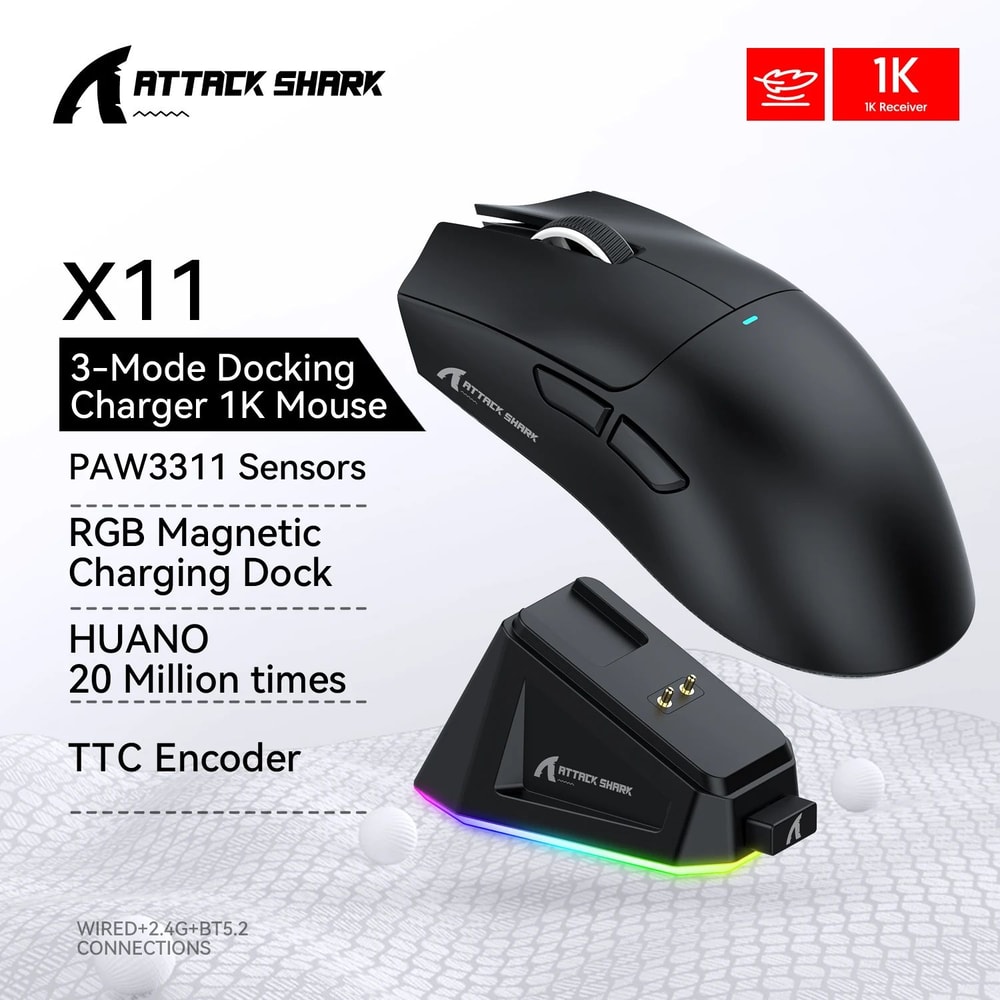 Attack Shark RGB Wireless Gaming Mouse TriMode Bluetooth Lightweight FPS Mouse 12
