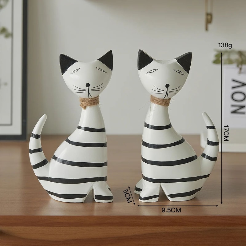 Nordic Wooden Cat Couple Ornament Striped Kitten Desktop Decoration 3