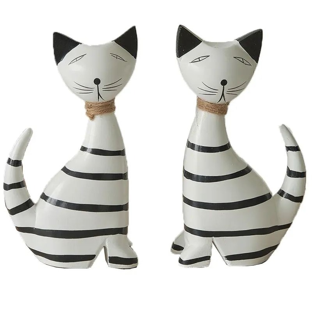 Nordic Wooden Cat Couple Ornament Striped Kitten Desktop Decoration 4