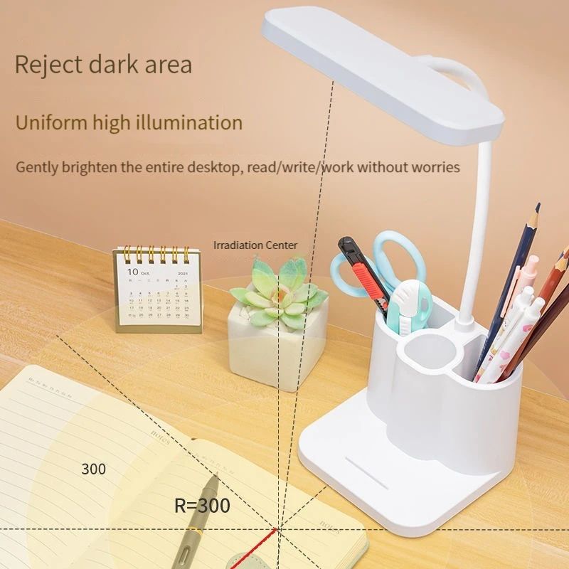 LED Desk Lamp With Pen Holder Phone Stand Dimmable USB Study Light 3