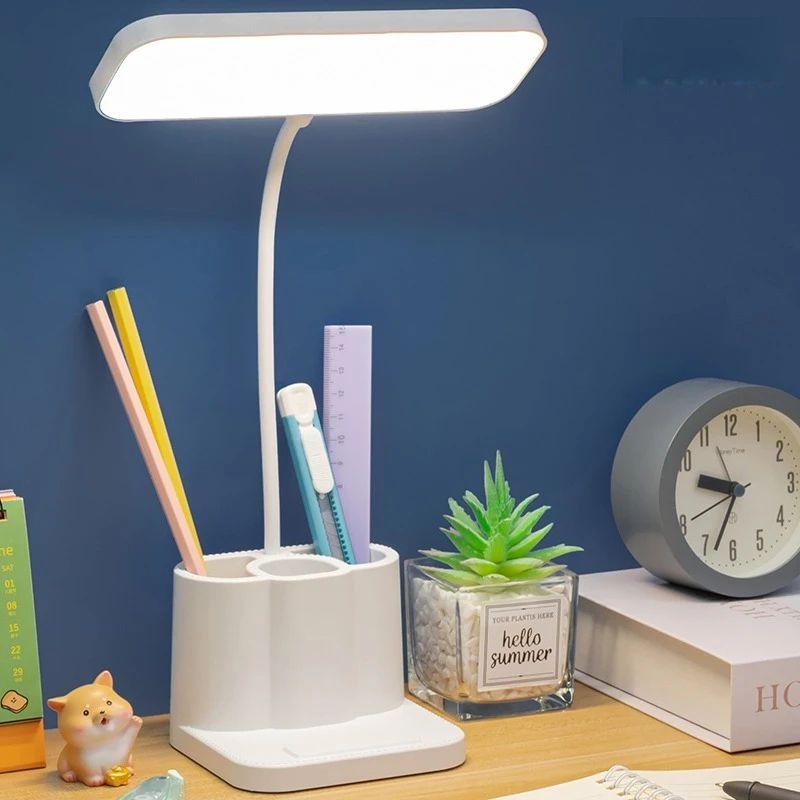 LED Desk Lamp With Pen Holder Phone Stand Dimmable USB Study Light 4