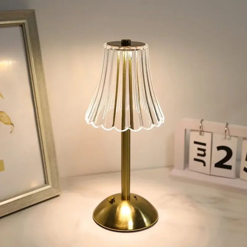 Modern Crystal LED Touch Desk Lamp Rechargeable Gold Cordless Decorative Light 6