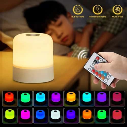 13-Color LED Touch & Remote Table Lamp – Rechargeable Dimmable Bedside Night Light
