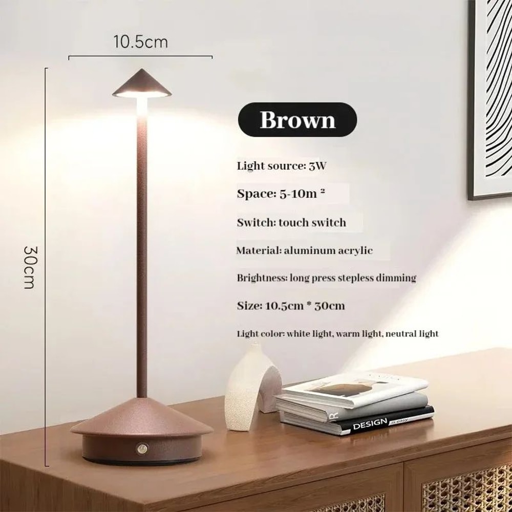 Rechargeable LED Touch Table Lamp 3Color Stepless Dimmable Cordless Desk Light 7