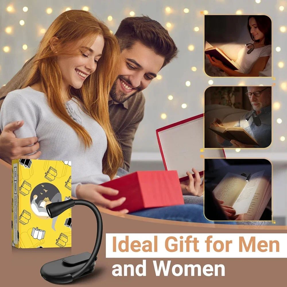Rechargeable LED ClipOn Book Light 3Color Dimmable Reading Lamp 5