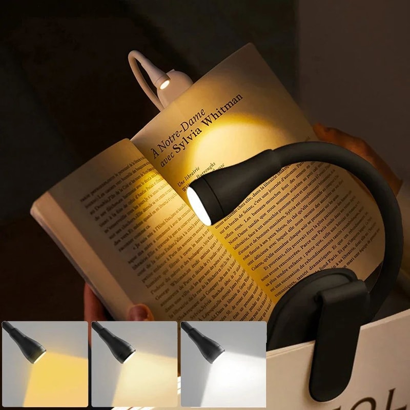 Rechargeable LED ClipOn Book Light 3Color Dimmable Reading Lamp 6