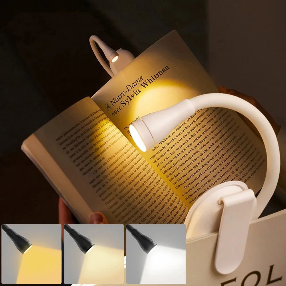 Rechargeable LED ClipOn Book Light 3Color Dimmable Reading Lamp 7