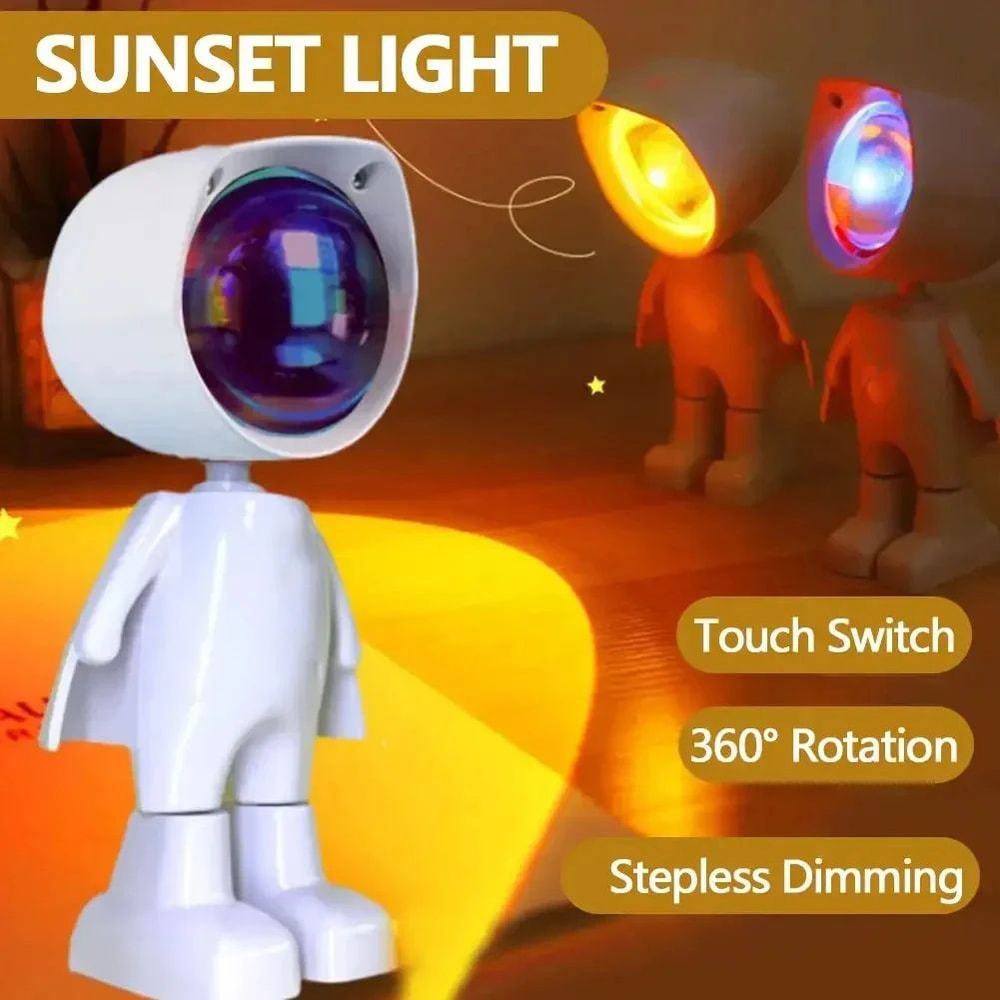 Rechargeable Astronaut Rainbow Sunset Projection Night Light 360 Rotating Color Atmosphere Lamp 3