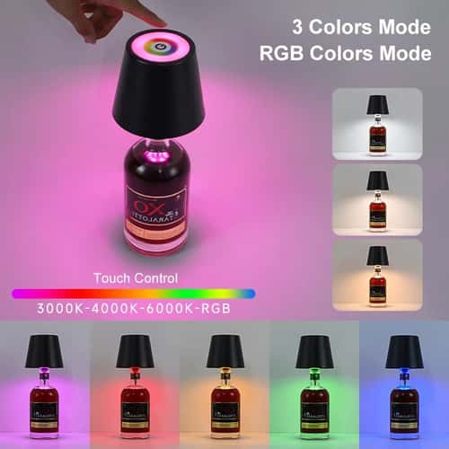 Rechargeable LED Wine Bottle Table Lamp with Touch Control & RGB Dimmable Light for Restaurants and Outdoor Parties