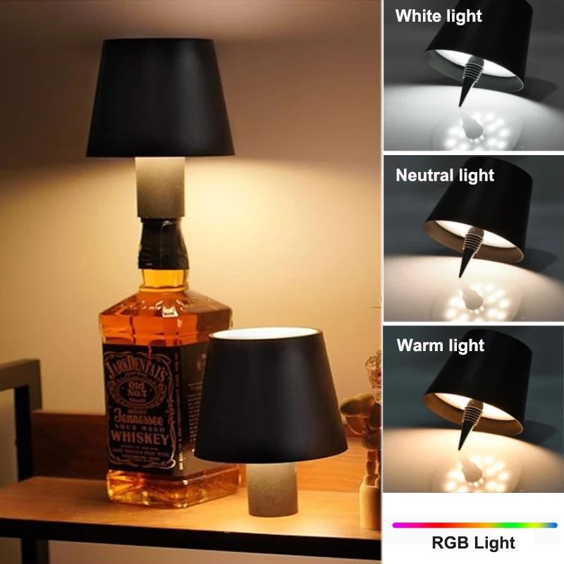 Rechargeable LED Wine Bottle Table Lamp With Touch Control RGB Dimmable Light For Restaurants And 2