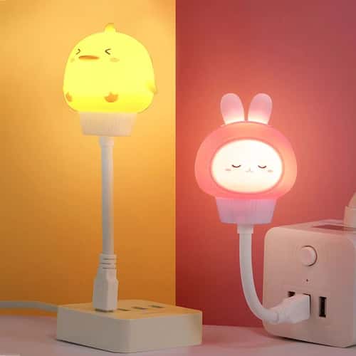 Cute Cartoon USB LED Night Light for Kids – Portable Bear Chick Kitten Bedside Lamp for Baby Nursery