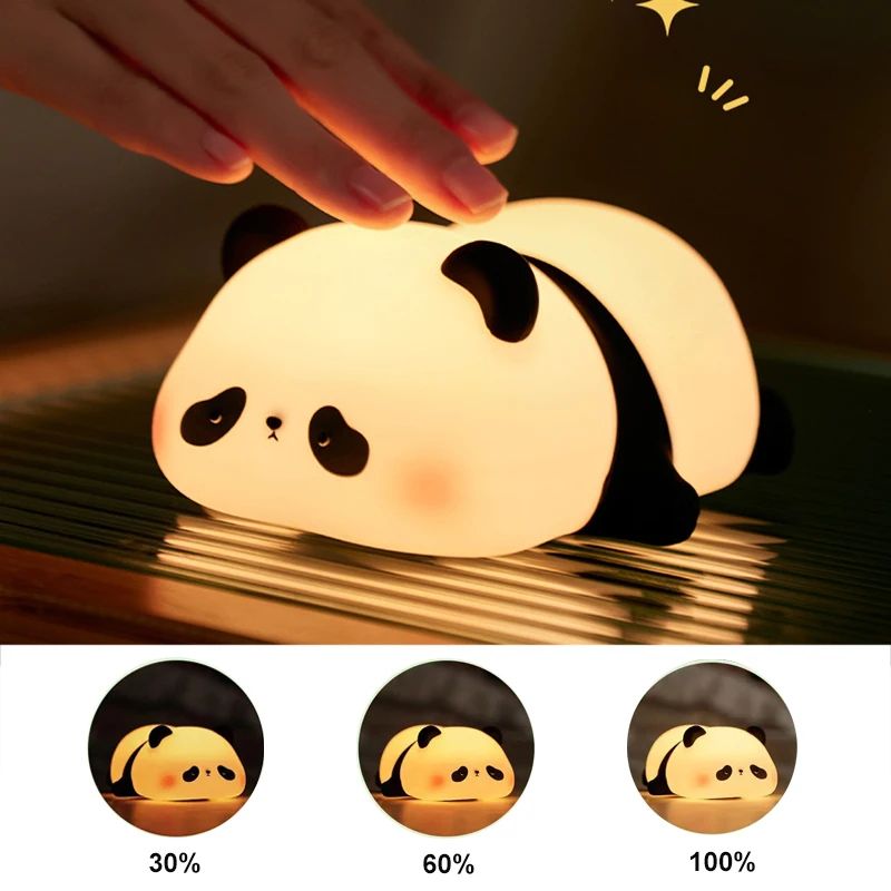Cute Panda Silicone Rechargeable Night Light Touch Sensor Dimmable LED Bedside Lamp For Kids 6