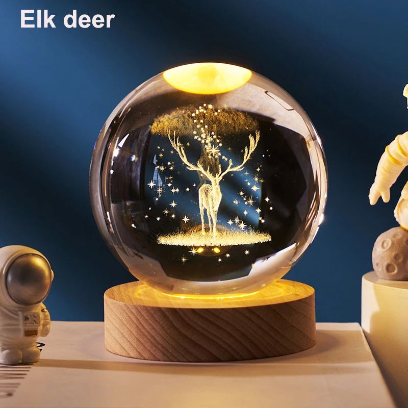 3D Crystal Ball Solar System LED Night Light Astronaut Moon Planet Glass Globe Decor 6