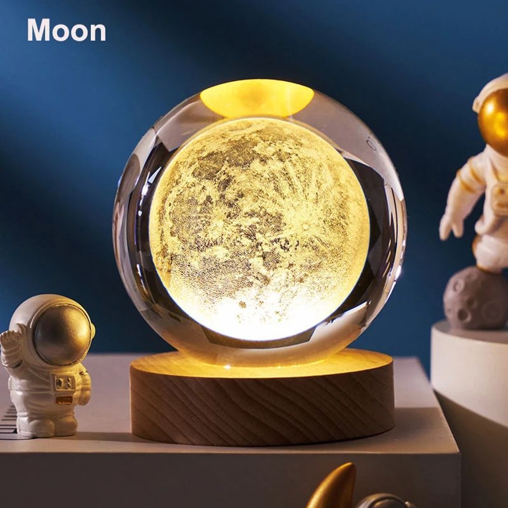 3D Crystal Ball Solar System LED Night Light Astronaut Moon Planet Glass Globe Decor 8