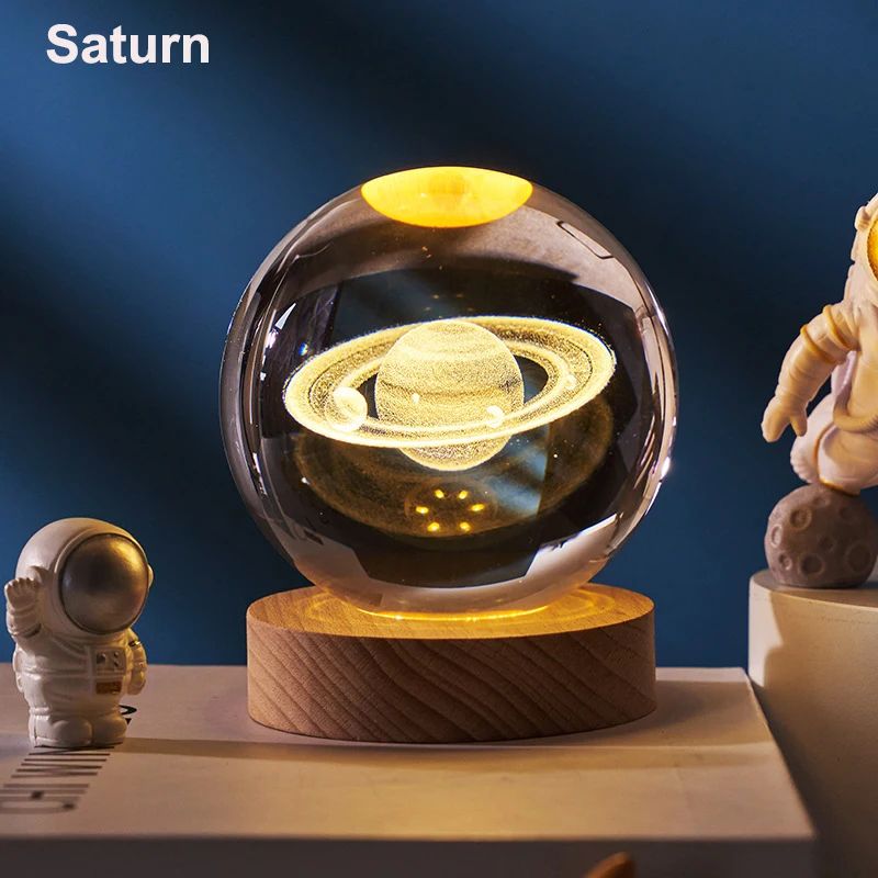 3D Crystal Ball Solar System LED Night Light Astronaut Moon Planet Glass Globe Decor 9