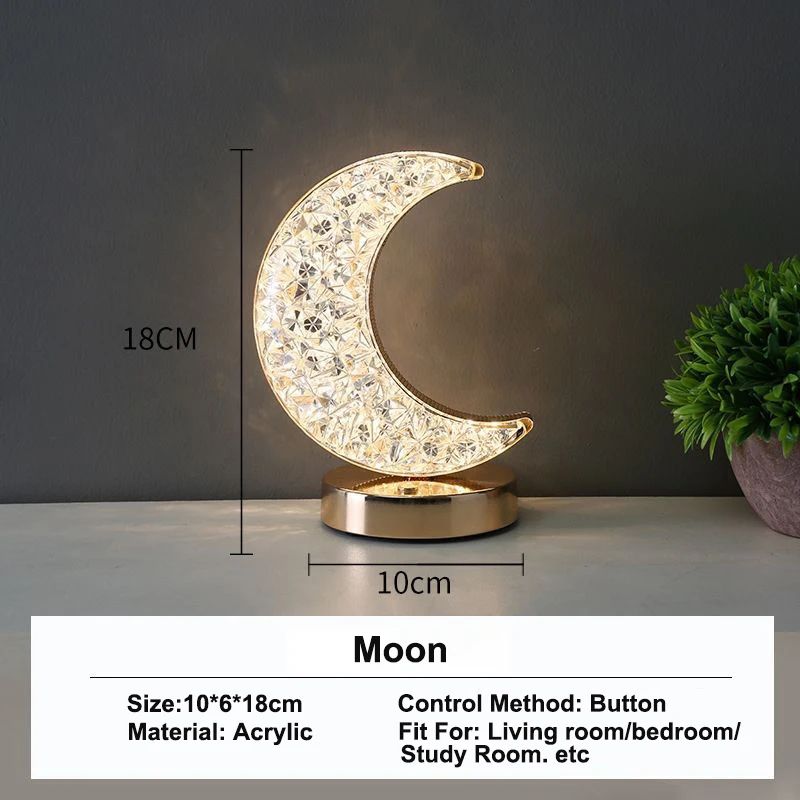 Rechargeable 3D Moon Crystal Touch Lamp USB Dimmable LED Bedside Ambient Night Light 6
