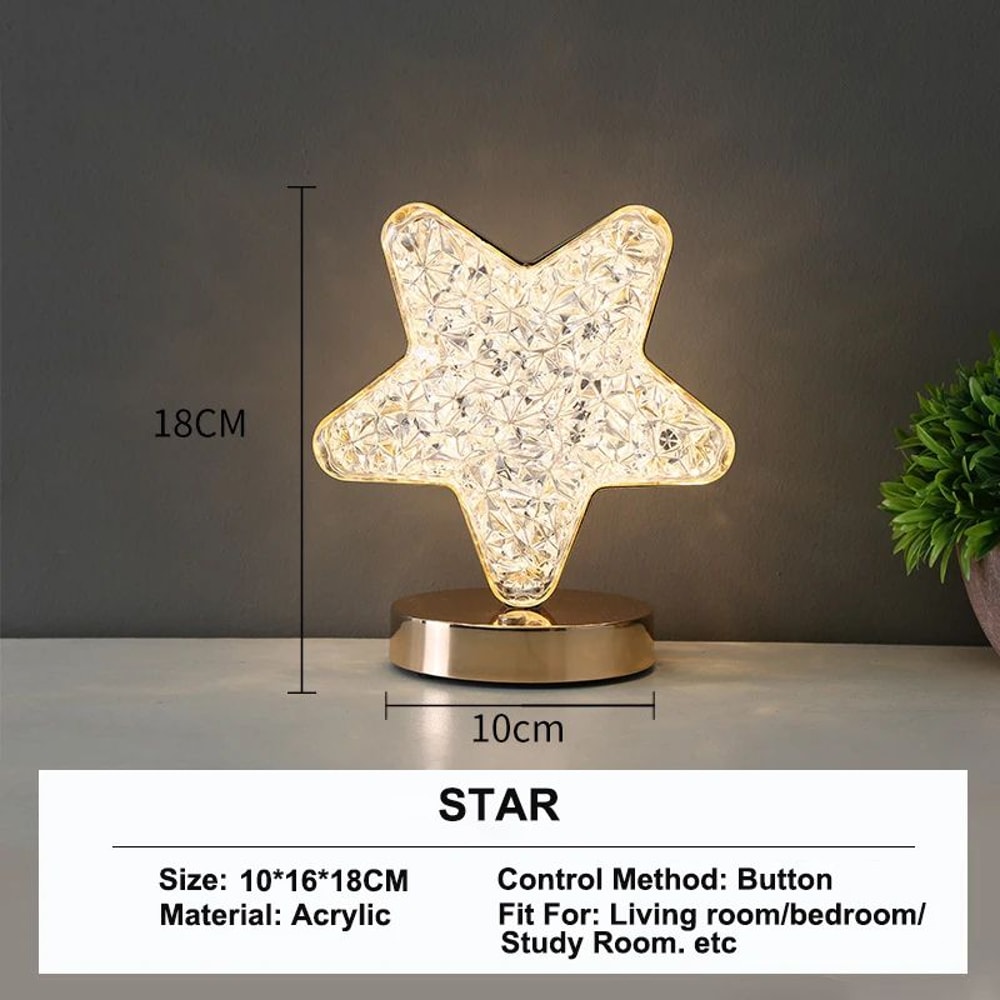 Rechargeable 3D Moon Crystal Touch Lamp USB Dimmable LED Bedside Ambient Night Light 9