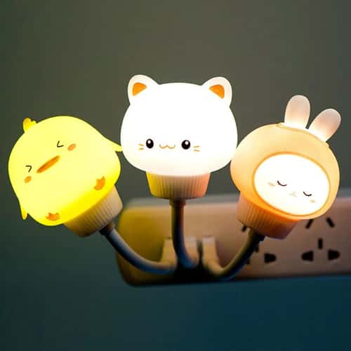 Cute Cartoon Bear & Kitten USB LED Night Light – Voice & Remote Control Kids Bedside Lamp