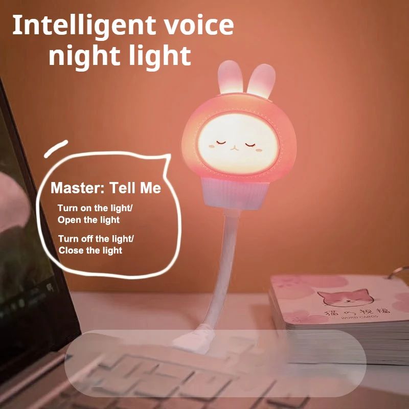 Cute Cartoon Bear Kitten USB LED Night Light Voice Remote Control Kids Bedside Lamp 3