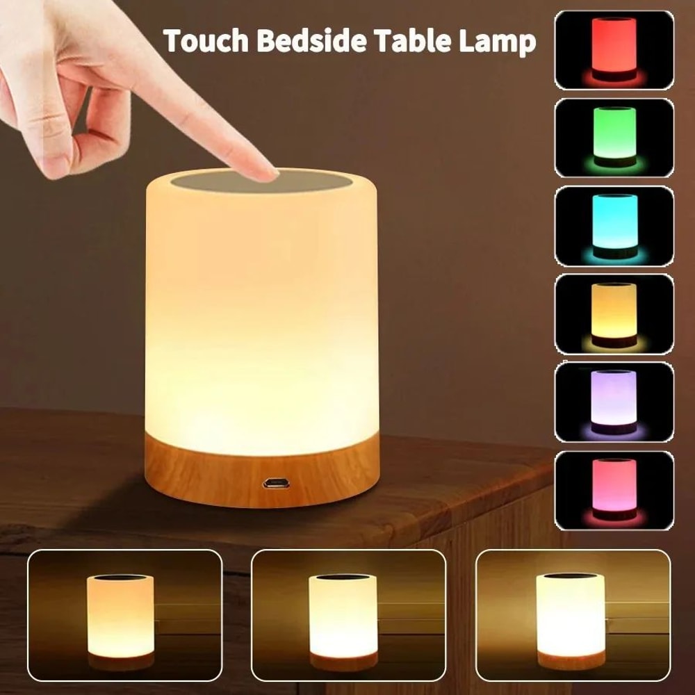 RGB Touch Control LED Bedside Lamp 16 Color Changing Rechargeable Night Light With Remote 1