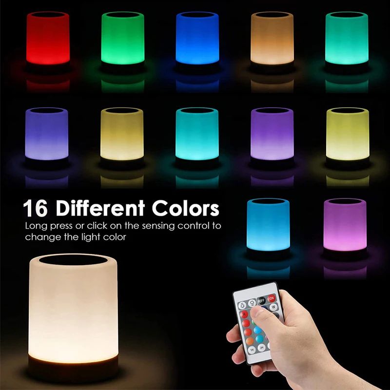 RGB Touch Control LED Bedside Lamp 16 Color Changing Rechargeable Night Light With Remote 2