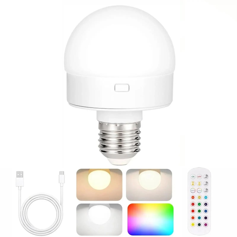 GGbingo Rechargeable LED Light Bulb With Remote Dimmable RGB Color Changing Emergency Lamp 6