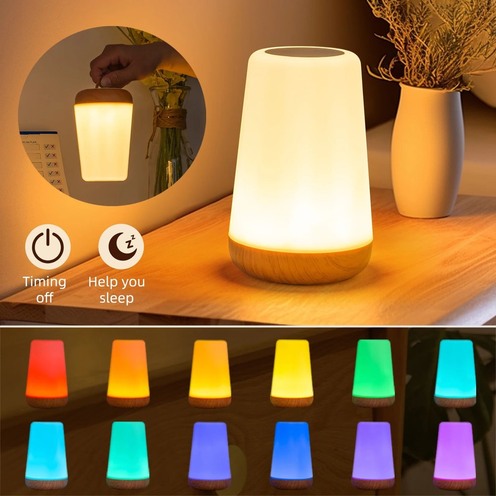 GGbingo RGB Touch Control LED Night Light 13 Color Changing Dimmable Bedside Lamp With Remote 3