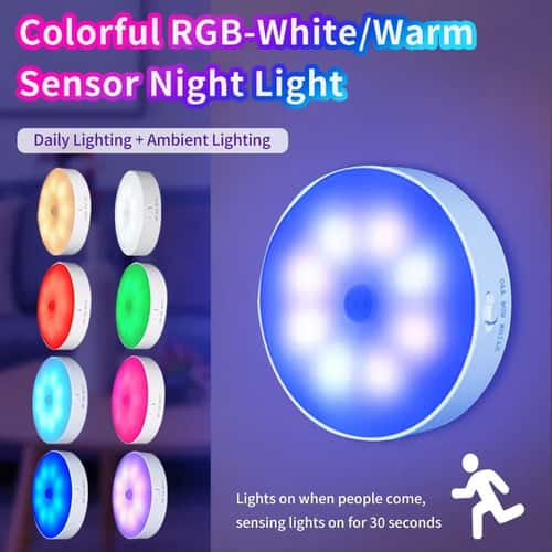 Motion Sensor LED Night Light – Magnetic Wireless RGB Cabinet & Closet Lamp